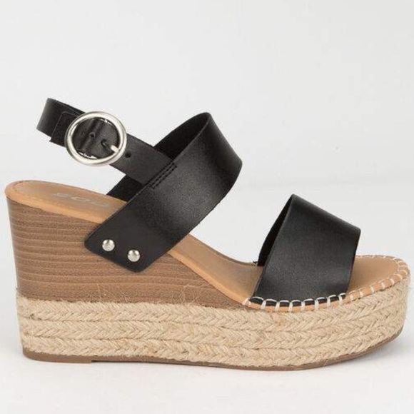 Soda Shoes Trip Black Espadrille Wedge - Picture 4 of 8